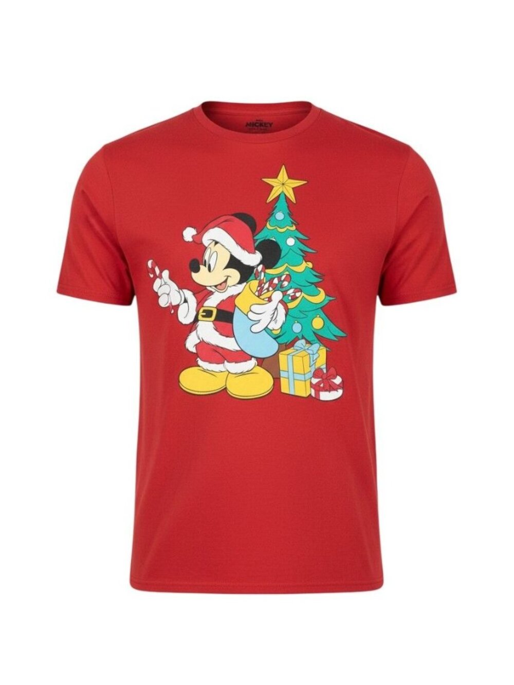 Disney Mens Mickey Mouse Christmas Graphic T-Shirt Red Santa Claus 2XL 50/52